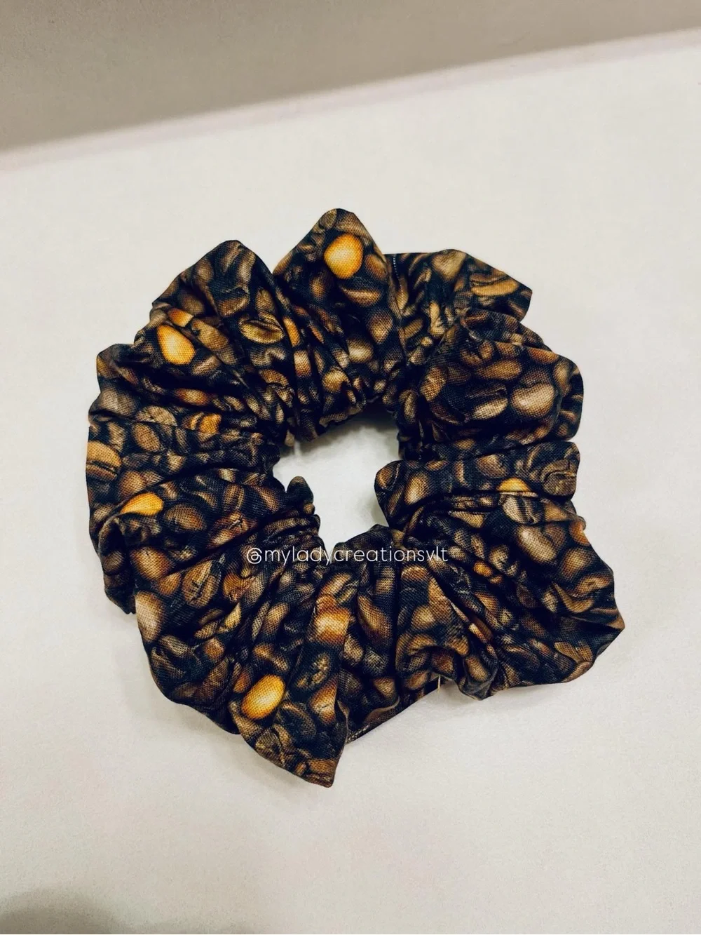 Starbucks Inspired Coffee Floral Cream Sage Brown Handmade Scrunchies